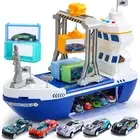 CUTE STONE Cargo Ship Toy & Gantry Crane, Toy Boat and Crane Playset with Sou...