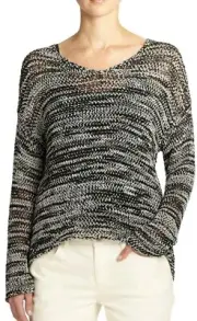 Eileen Fisher Space Dyed Cotton Tape Knit V Neck Box Top Sweater L $228