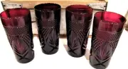 4 Ruby Red Crystal Glass Tumblers Water Drinking Glasses Cristal D'Arques Durand
