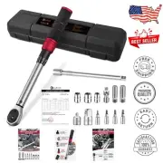Precision 3/8" Torque Wrench Set 10-100 Ft-Lb with Extension & Accessories