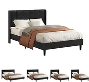 ALFORDSON Bed Frame Base Double Size, Bed Platform Foundation with Linen Fabric Upholstered Headboard for Mattress Topper, Sarah Fabric Charcoal