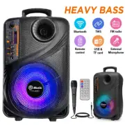 TWS Wireless Portable Bluetooth Heavy Bass Stereo LED Party Speaker w Microphone