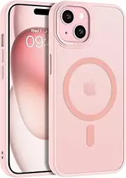 VENINGO iPhone 15 Case, Translucent Matte Back Skin-Friendly Soft TPU Magnetic Cute Phone Cover Compatible with Magsafe Anti-Fingerprint Shockproof Protective Phone Case for iPhone 15 6.1 inch, Pink