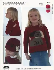 Plymouth Knitting Pattern P577 Child Dog & Bone Sweater, Hat Encore Worsted 4-10
