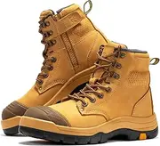 [ROCKROOSTER] Madison 6" Steel Toe Work Boots for Men with YKK Side Zipper Toe Cap Non-Slip Rubber Outsole, Comfortable Side Zip Lightweight Breathable Leather Shoes, Metal, ASTM F2413-18 M/I/C EH AK052