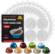 Universal Aluminum Foil Seal Lids for Nespresso Vertuo Pods, 100pcs, 62mm, Compa