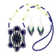 Handmade Beaded Turtle Shape Deep Blue Delica Necklace Earrings Set