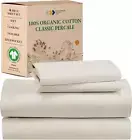 100% Organic Cotton King Size Sheet Set, Percale Sheets, Deep Pocket King Sheets