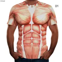 在飛比找蝦皮購物優惠-De T恤3d肌肉印花夏季紋身肌肉男短袖柔軟男士短袖柔軟舒適