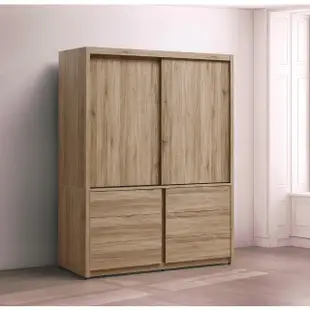 【唯熙傢俱】蕾拉橡木色5尺滑門衣櫃(衣櫥 衣櫃 滑門衣櫥 置物櫃 收納櫃 抽屜櫃)