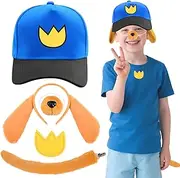 5Pcs Kids Dog Costume Set, Fancy Animal Hero Accessories with Blue Puppy Cap Crown Patch Dog Ears Headband Nose Tail for Girls Boys Birthday Pretend Play Halloween Carnival World Book Day Dress up