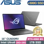 ASUS ROG ZEPHYRUS G16 GU605MV-0092E185H-NBLO(CU9-185H/16G+16G/1TB+500G SSD/RTX4060)特仕筆電