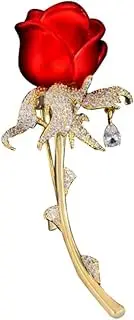 [HJRHZM] Pins Brooch Brooches Red Rose Flower Brooch Ladies Fashion Accessories Crystal Ladies Party Brooch Cardigan Jacket Coat Brooch Brooch Pins Fashion Decoration