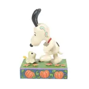 Peanuts by Jim Shore Snoopy Scared by Woodstock as a Halloween Ghost