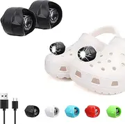 Vergissm Rechargeable Headlights Compatible with Croc, 2 PCs LED Lights, Waterproof Hands Free Flashlights for Kids Adults, Novelty Shoe Lights for Camping, Dog Walking (Black)