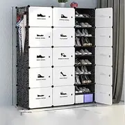 White Door Easy Sort Portable Shoe Storage Plastic Cube Storage Tower Shelves for Storage Shoe Cabinet Shoe Rack (Black 3 Column 10 Row)