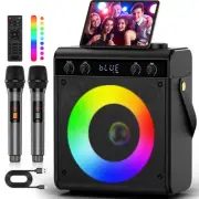 Karaoke Machine, Portable Bluetooth Speaker with 2 Wireless Microphones for A...