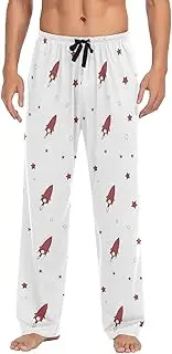 [WOIWB] Men’s Pajama Pants Cartoon Space Pattern Lounge Pants with Pockets Drawstring Elastic Band Small
