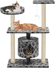 Cat Tree with Sisal Scratching Posts 95 cm Grey Paw Prints