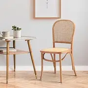 [OIKITURE] Rattan Dining Chairs Wooden Accent Chair for Kitchen Home Living Room