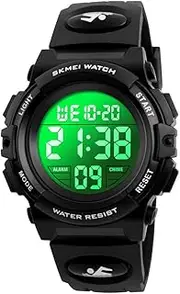 [Dayllon] Kids Digital Watch Boys Outdoor Sports 50M Waterproof Girls Watches Alarm Clock 12/24 H Stopwatch Calendar for Ages 3-15 Boy Girl Wristwatch Kids Gift, Black X( 8-15 Year Old), Digital