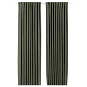 MAJGULL block-out curtains, 1 pair, dark green/with heading tape, 145x250 cm