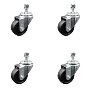 3 Inch SS Soft Rubber Wheel Swivel 3/8 Inch Threaded Stem Caster Set SCC