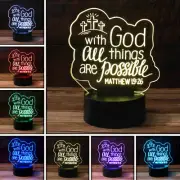 3D All Is Possible with God Desk Light, 7 Color LED Lamp Base USB, Touch control