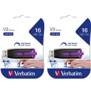 2PK Verbatim Store'n'Go V3 USB 3.0 Stick Flash Drive 16GB Storage f/Laptop Vlt