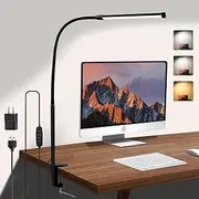 Lylilidy Desk Lamp with Metal Clamp & Adapter, USB Powered Eye-Caring LED Desk Light, 3 Colors 10 Brightness, Flexible Gooseneck Clip on Table Lamp for Home Office, Work, Reading, Nail, Craft