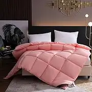 QSQEGXLK White Goose Down Comforter with Contemporary Black Piped Edge, 750 Fill Power, Ultra-Soft Lightweight Duvet Insert, Warm Fluffy Cozy Premium Feathers Down Comforter,Pink a,180x220CM/71 x87
