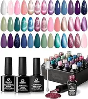beetles Gel Polish 24Pcs Cat Eye Gel Nail Polish Set, Glitter Blue Pink Purple Green Shimmer Colors Nail Polish with Magnet Stick Glossy & Matte Gel Top Coat Base Coat UV