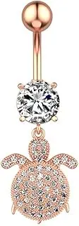 [KanDuo] Belly Button Rings Body Piercing Jewelry, Belly Button Rings 1pc Flower Zircon Dangled Piercing Tortoise Pendant Belly Button Ring Surgical Belly Piercing Body Jewelry (Color : 2518regd)
