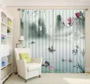 Lotus On Ink Painting 3D Curtain Blockout Photo Printing Curtains Drape Fabric