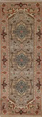 Hand-Knotted Traditional Light Blue Geometric Runner Rug 3x8 Ft Indian Rug