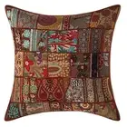 Decorative Cotton Chair Cushions Brown 60x60 cm Patchwork Floral Pillow Covers