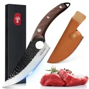 6" Chef Knife with Holster, Hand Forged Serbian Butcher Knife Meat Cleaver Knife
