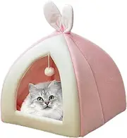 Animal Bed - Silky Velvet Feline Cave, Compact Kitty Cushion | Charming Bunny Ears Pet Plush Hideouts with Pompom, Travel Friendly Cozy Nap Rabbits Ear Shaped Cat Sleep Pod, Petite Dog Bed Shelter