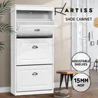 Artiss Shoe Rack Storage Cabinet Organiser Shelf Cupboard 3 tiers 18 Pairs White