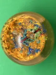 Millefiori Art Glass Paperweight with Flowers And Butterflies