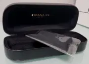 Coach Black Leather Hard Clam-Shell MEDIUM Sunglass Case+Cleaning Cloth