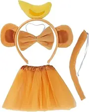 Ipetboom 1 Set Monkey Ears Headband with Banana Headband Tail Tutu Skirt Cute Animal Ear Cosplay Costume for Halloween Parties Photography Props Lightweight Comfortable
