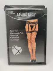 Music Legs Black Lace Top Diamond Net Spandex Garterbelt Stockings