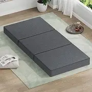STARRY EUCALYPT Folding Mattress 190cm x 79cm x 10cm Flodable Mat Pad Portable Mattress Floor Bed for Home Office Camping and Travel Use Tri-Fold Sofa Lounge, Linen Fabric Grey