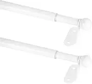 KXLife 2 Pack Small Curtain Rod 18-30 Inch, 1/2” Diameter, Cafe Door Curtain Window Rod, Adjustable Drapery Rods with Brackets (White)