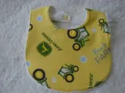 Tractor Yellow Newborn Baby Bib Cotton Front Towelling Back Handmade