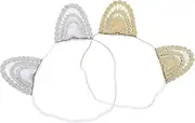 QUMIIRITY 2Pcs Cat Ear Headband Elastic Lace Hair Bands for Adorable Newborn Hair Accessories for Parties Birthdays and Daily Wear