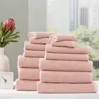 14pc Renee Taylor Cobblestone Blush Bath Mat/Face Towel Set Cotton Ribbed 650GSM