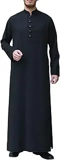 [Generic] Men's Kaftan Thobe Muslim Robe Short Sleeve Button Up Summer Casual Loose Fit Shirt Breathable Daily Wear Dress, D#black, Medium, D#black, Medium