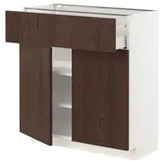 METOD / MAXIMERA base cabinet with drawer/2 doors, white/Sinarp brown, 80x37x80 cm